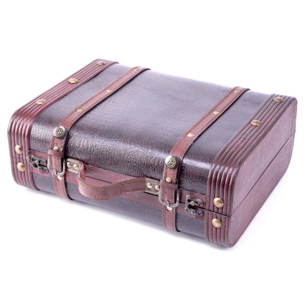 Vintiquewise Decorative Wooden Leather Suitcase QI003009